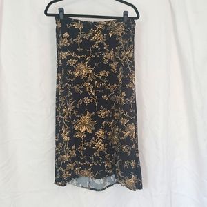 VINTAGE P. GALLI A-Line Skirt Black Floral - 1980 - Waist Size 30" Elastic